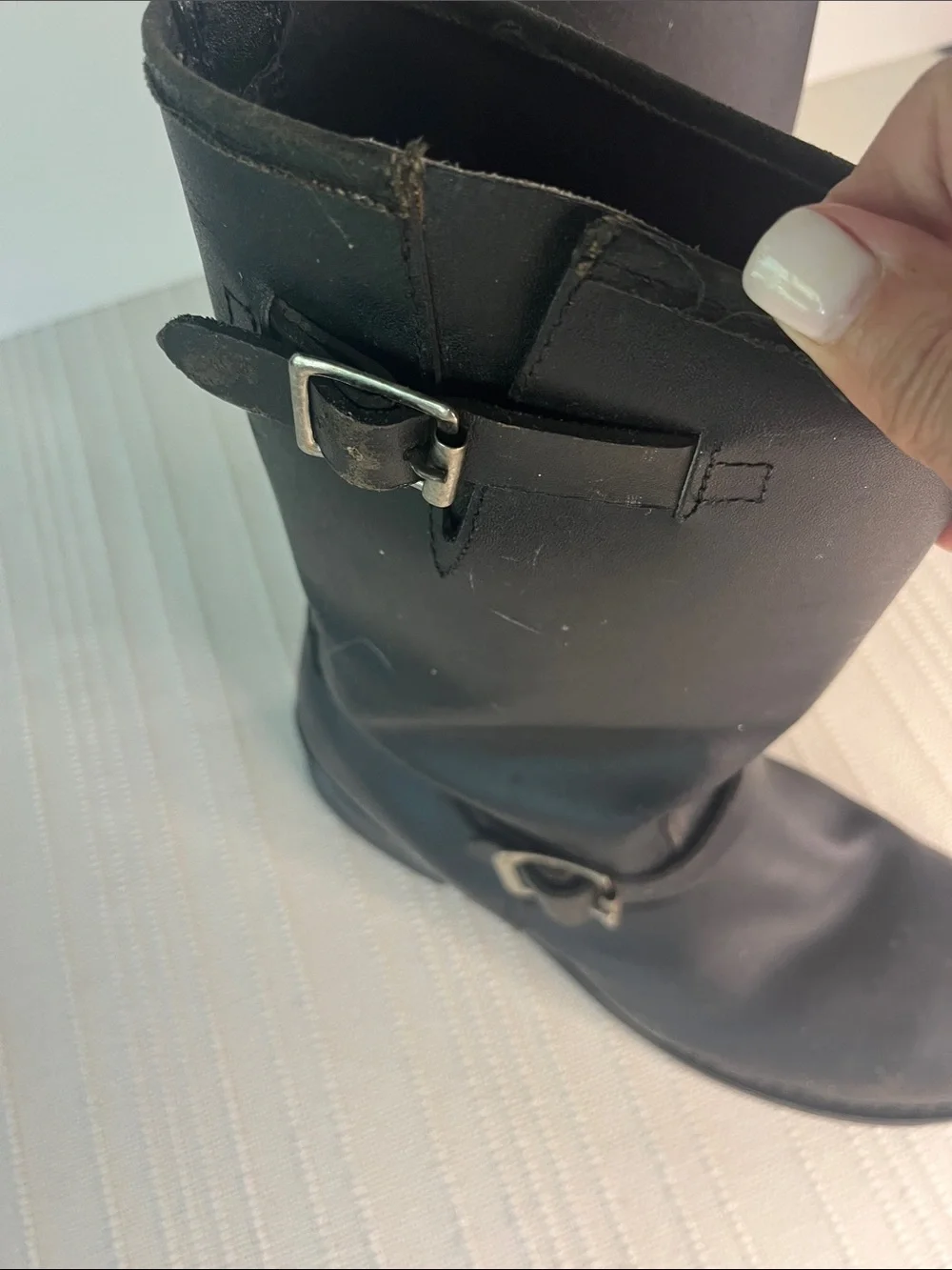 Motorcycle MENS  classic  Black Leather Mid-Calf Engineer Boots, sz 9.5 E wide